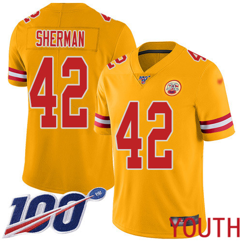 Youth Kansas City Chiefs #42 Sherman Anthony Limited Gold Inverted Legend 100th Season Nike NFL Jersey->youth nfl jersey->Youth Jersey